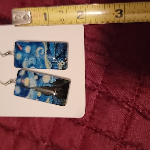 Starry Night Van Gogh Rectangular Earrings - Picture 2 of 2